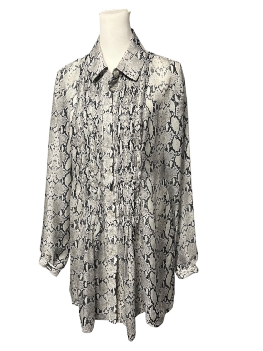 Soft Surroundings Gray Snakeskin Sheer Button Front Tunic Size Small
